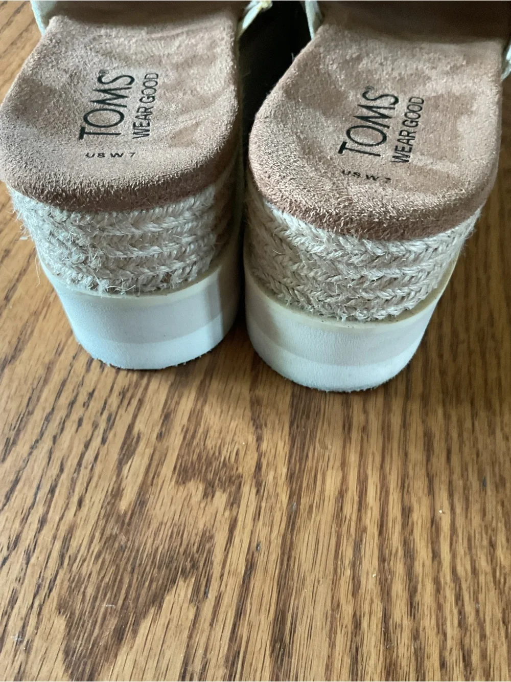 TOMS Cream Canvas Platform Slide Sandals